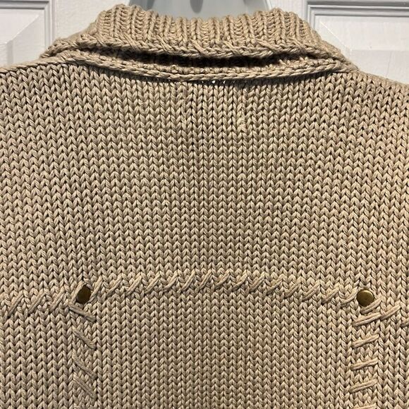 PURE Handknit Cotton Button Up‎ Tan Cardigan Sweater Size S/M - Picture 9 of 12